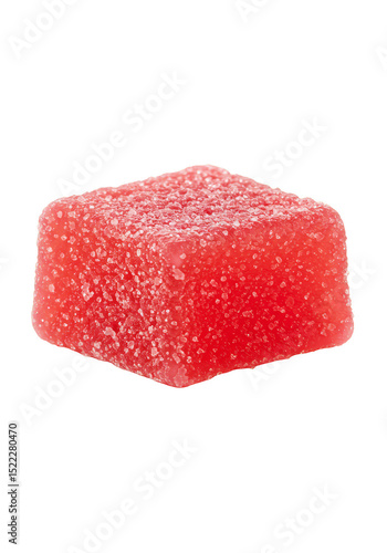 Isolated Transparent Background of Red Sugary Cube Gummy Candy