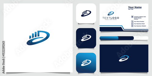 D Dynamic financial growth visualization logo with business card mockup design