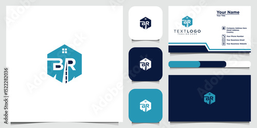 B R logo Sophisticated real estate business card design with house and road concept