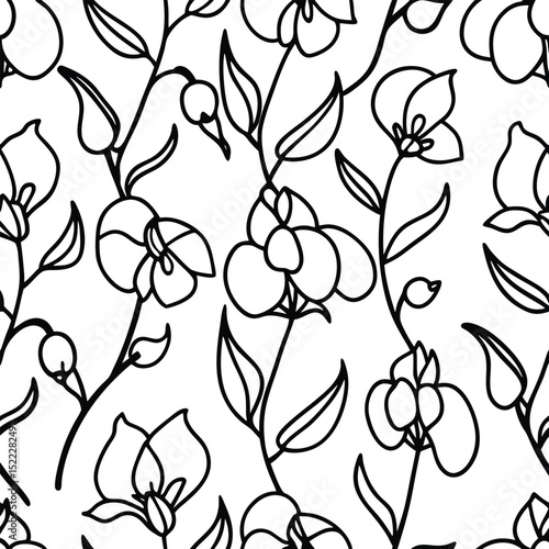 Vector Sweet Pea Flowers Seamless Pattern – Delicate Floral Repeat Design for Fabric and Decor