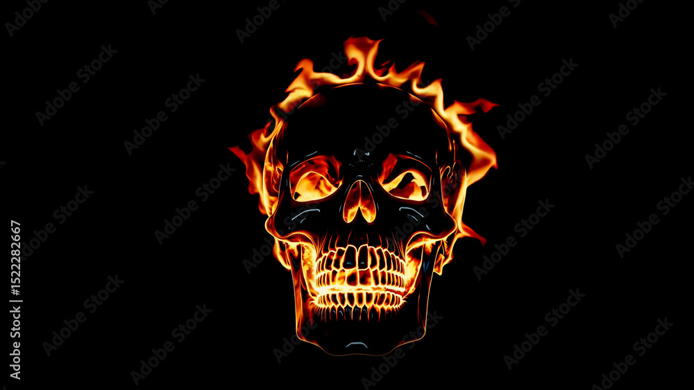 Fiery scull silhouette made of fire burns on black chroma key background, overlay alpha channel VFX Fiery scull silhouette made of fire burns on black chroma key background, overlay alpha channel VFX