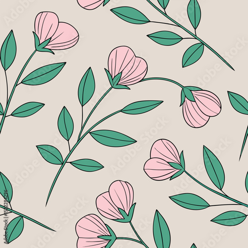 Vector Sweet Pea Flowers Seamless Pattern – Delicate Floral Repeat Design for Fabric and Decor