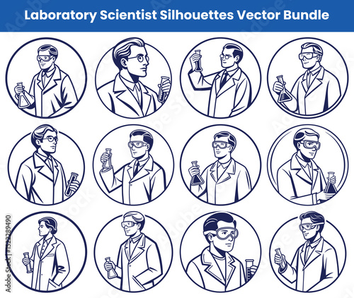 Man Scientist in Lab Coat Holding Chemical Flasks, Scientific Circles, Isolated