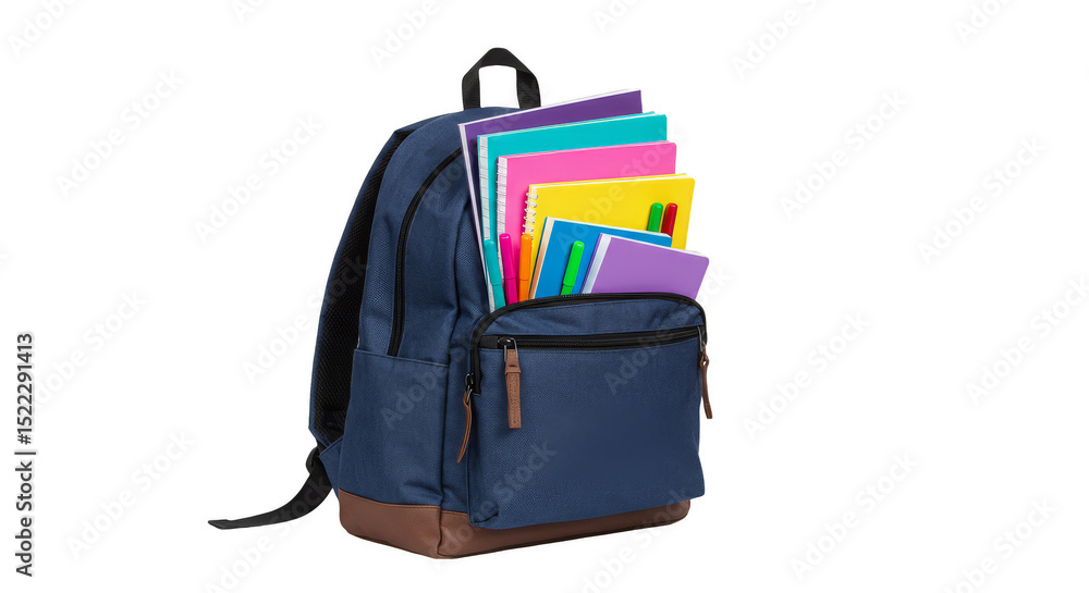 PNG Image of Backpack Overflowing with Books and School Supplies Isolated PNG Image of Backpack Overflowing with Books and School Supplies Isolated