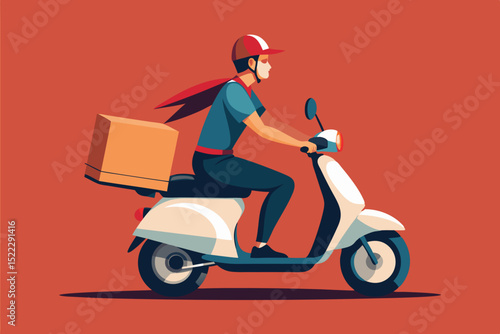 Delivery man on scooter delivering package fast illustration