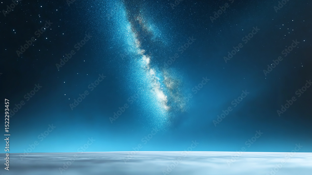 Fototapeta premium A serene night sky showcasing the Milky Way over a tranquil horizon, perfect for nature and cosmic themes.