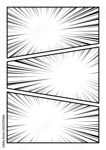 三分割　フレーム　黒　集中線　漫画　コマ