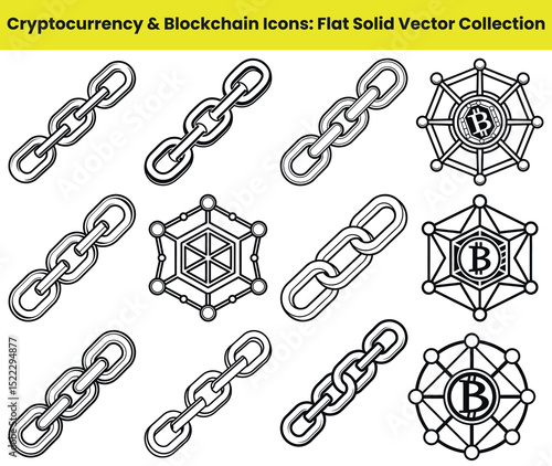Outline with isolated chains and bitcoin shapes design