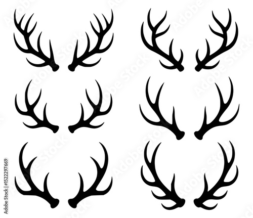 Set of silhouette deer antlers in black and white