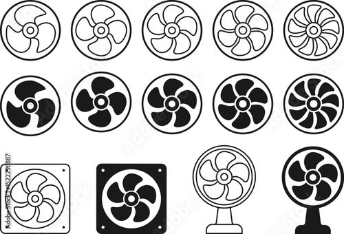 Fan vector icons set isolated.