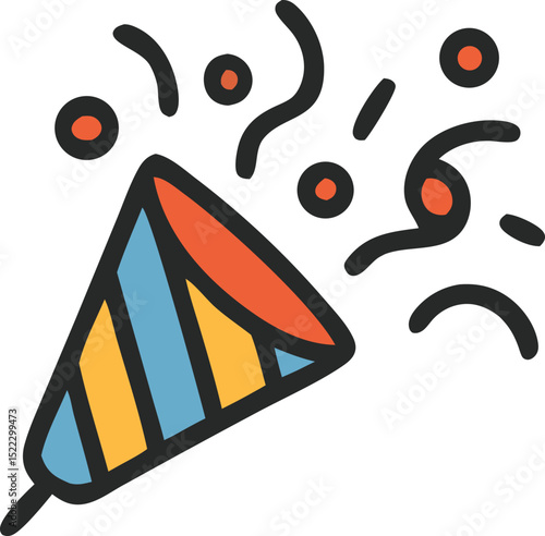 Cartoon party popper exploding with confetti festive illustration