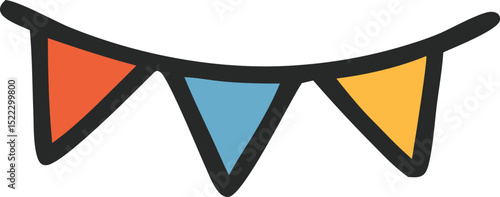 Colorful pennant flags in red blue and yellow on white background