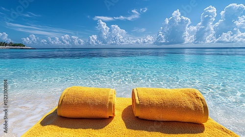 Two yellow towels on the beach