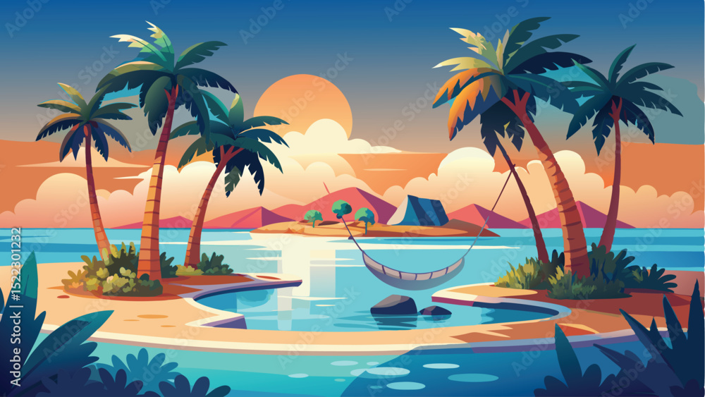 Obraz premium Tropical island beach resort vacation paradise illustration