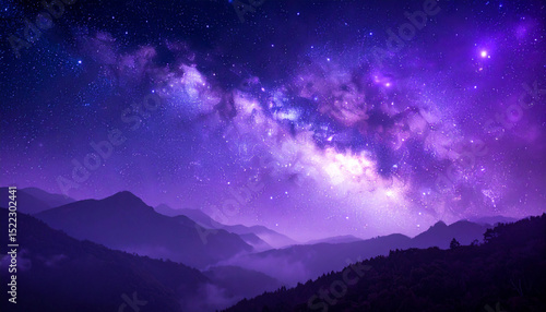 Wallpaper Mural 幻想的な夜空に広がる天の川と山並み Torontodigital.ca