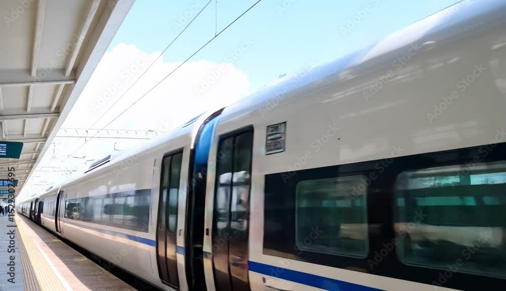 High-Speed Train Moving on Modern Railway High-Speed Train Moving on Modern Railway