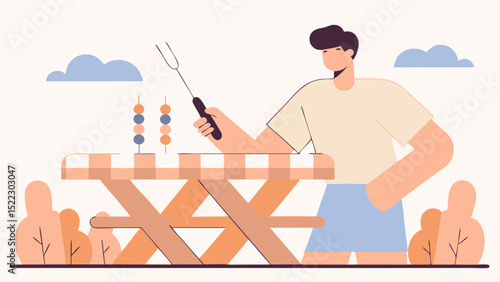 BBQ Picnic Family Summer food Minimal Vector