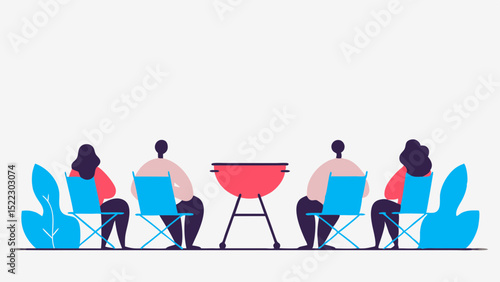 BBQ Picnic Family Summer food Minimal Vector