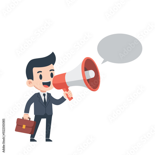 businessman with a megaphone and speech bubble carton vector illustration