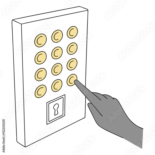 Finger pressing numeric keypad access code