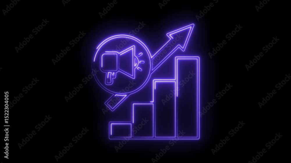 Neon marketing strategy success graphic showing increased sales with upward arrow Neon marketing strategy success graphic showing increased sales with upward arrow