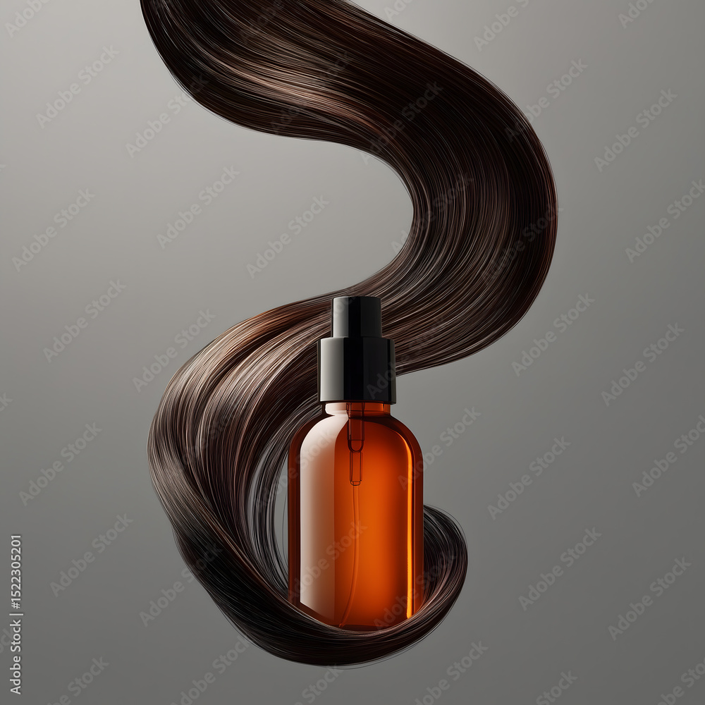 Naklejka premium Hair Oil with Flowing Brown Hair Generating AI