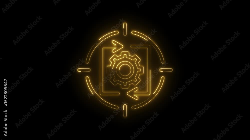Neon style gear rotation process in loop motion on black background for technical and engineering concepts Neon style gear rotation process in loop motion on black background for technical and engineering concepts