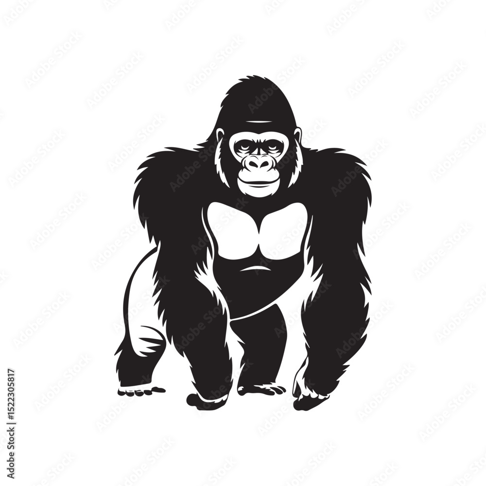 Fototapeta premium Detailed Gorilla Silhouette Vector: Impressive Primate Icon for Wildlife Logos and Designs