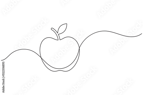 Apple fruits line art illustration in minimalist single stroke design isolated vector drawing