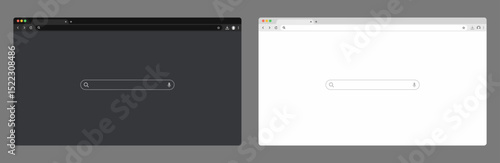 Web browser window. Template of website interface. Social media style of outline browser. Mockup of web window in simple linear design. Search bar with loupe and arrows.	