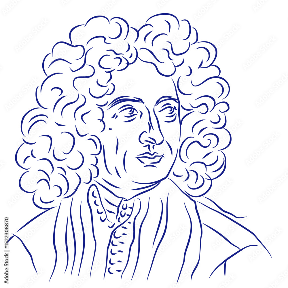Arcangelo Corelli. Continuous line drawing, portrait of composer. Hand drawn, vector illustration Arcangelo Corelli. Continuous line drawing, portrait of composer. Hand drawn, vector illustration