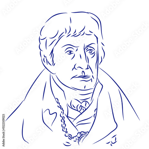 Antonio Salieri. Continuous line drawing, portrait of composer. Hand drawn, vector illustration