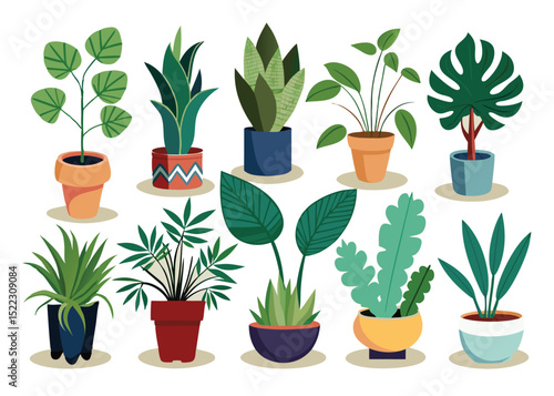 Collection of potted houseplants decorative vector design
