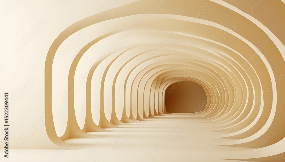 Obraz premium Beige architectural tunnel with flowing arches.
