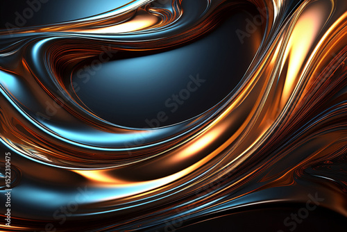 Fiery Gold and Dark Blue: Abstract Liquid Metal Background