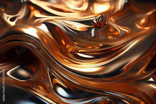 Molten Gold and Royal Blue Fluid Waves: 3D Render Texture