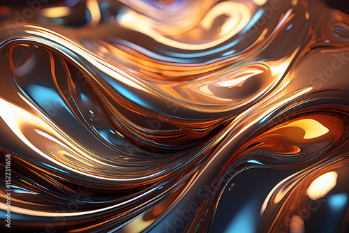 Molten Gold and Royal Blue Fluid Waves: 3D Render Texture