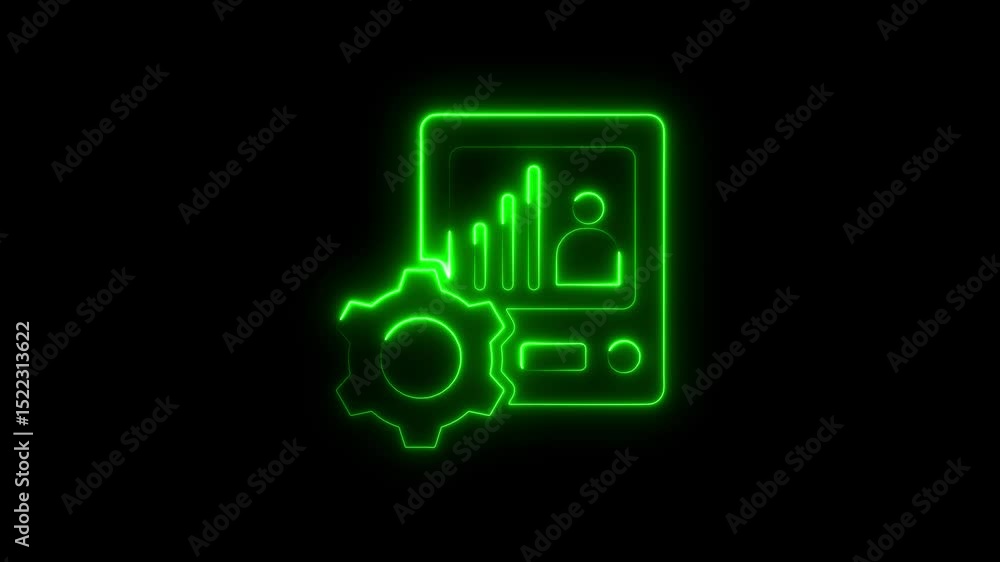 Glowing neon business analytics icon showing progress and efficiency on black background Glowing neon business analytics icon showing progress and efficiency on black background