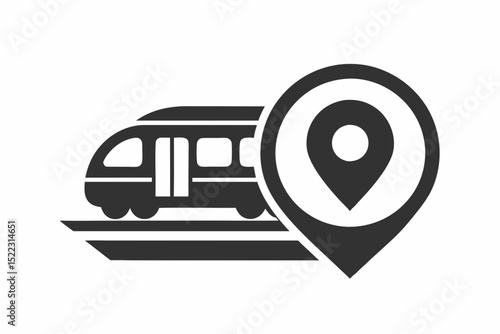 Train station location icon with railway and train halloween, vector, silhouette,  illustration, horizontal, isolated assets,