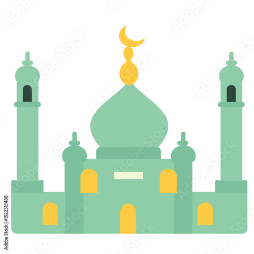 mosque, islamic, architecture, teal, minimal, design, dome, turrets, spiritual, culture, building, religion, sacred, structure, symbol, eastern