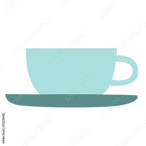 A minimalist illustration of a teal cup and saucer, ideal for tea, symbolizing simplicity and cultural elegance in a clean design.