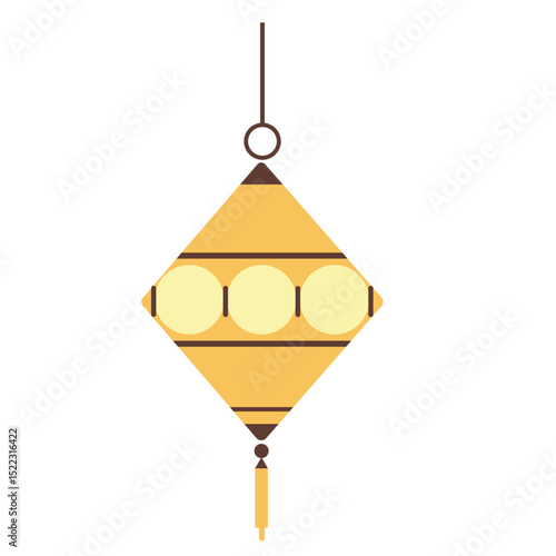 A minimalist yellow lantern with geometric patterns, ideal for Ramadan decoration, representing light and festive spirit with a traditional design.

