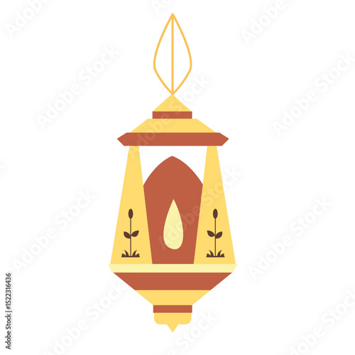 A minimalist yellow lantern illustration with intricate details, ideal for Ramadan decoration, symbolizing light and festive celebration.

