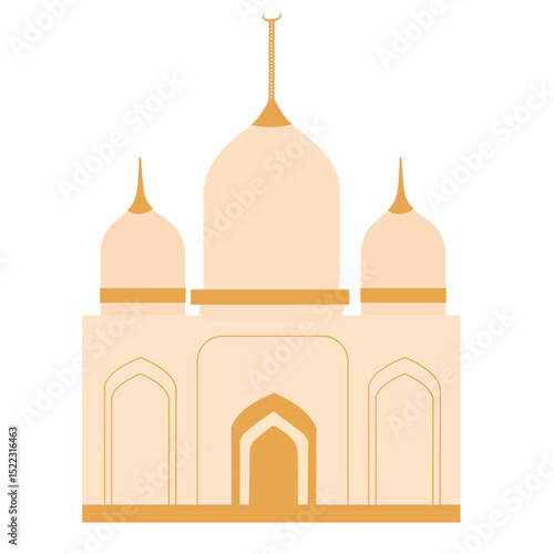A minimalist orange mosque with a dome, representing Islamic architecture and spirituality in a simple, elegant design.