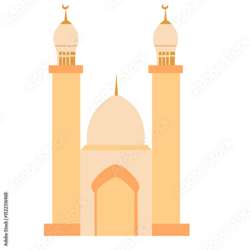 mosque, islamic, architecture, orange, turrets, minimal, design, building, culture, spiritual, sacred, religion, symbol, eastern, decoration, structure
