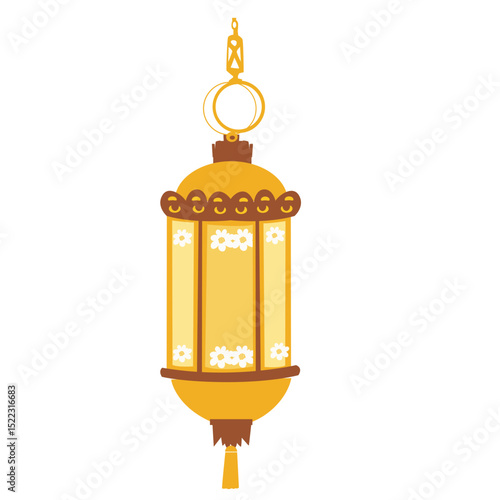 A minimalist golden lantern illustration, ideal for Ramadan decoration, symbolizing light and spiritual celebration in a festive design.


