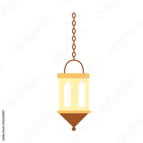 A simple yellow Islamic lantern, designed for Ramadan decoration, symbolizing light and spirituality in a minimalist festive design.


