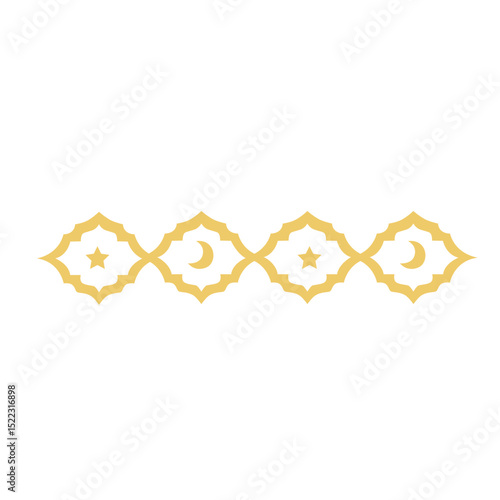 A minimalist gold geometric pattern with crescent moons and stars, perfect for Islamic decoration and celebrating Ramadan in a festive, spiritual design.