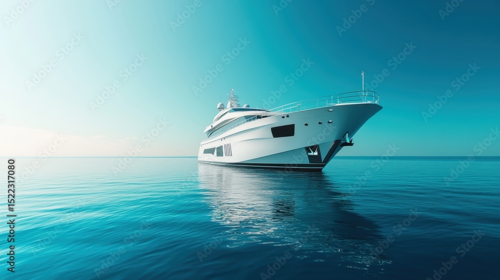 Luxury yacht cruising calmly on serene blue waters during a clear day in an idyllic coastal setting Luxury yacht cruising calmly on serene blue waters during a clear day in an idyllic coastal setting