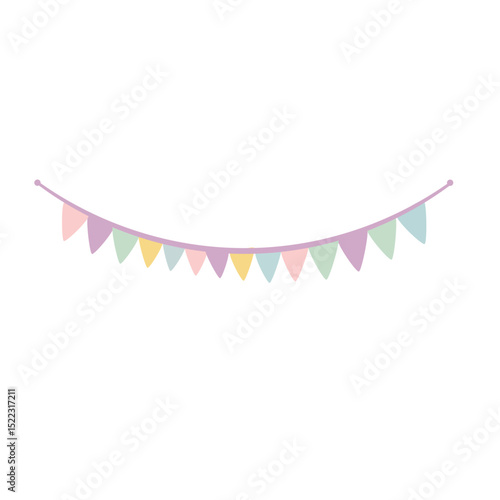 A pastel-colored bunting with small flags, perfect for festive and party decorations. Simple and minimal design, ideal for celebration-themed projects.

